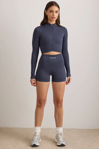 FlexiRib Zip-Up Cropped Jacket in Indigo Slate