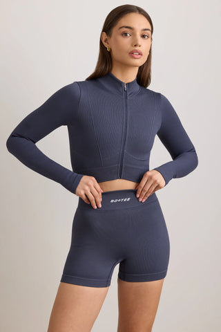 FlexiRib Zip-Up Cropped Jacket in Indigo Slate