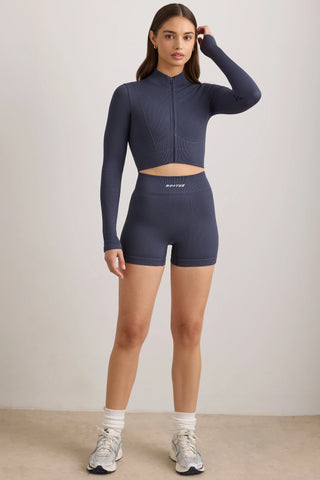 FlexiRib Zip-Up Cropped Jacket in Indigo Slate