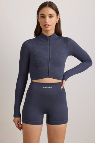FlexiRib Zip-Up Cropped Jacket in Indigo Slate