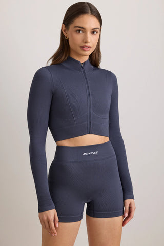 FlexiRib Zip-Up Cropped Jacket in Indigo Slate