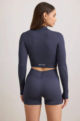 FlexiRib Zip-Up Cropped Jacket in Indigo Slate