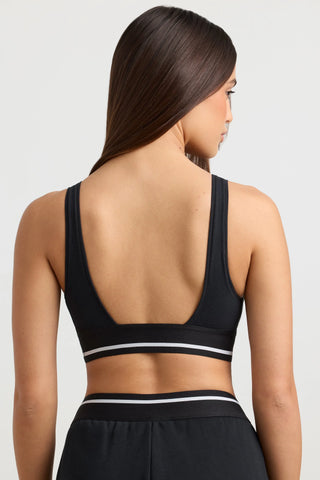Stretch Cotton Jersey Plunge-Neck Crop Top in Black