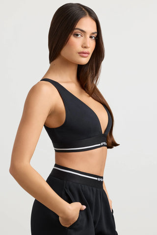 Stretch Cotton Jersey Plunge-Neck Crop Top in Black