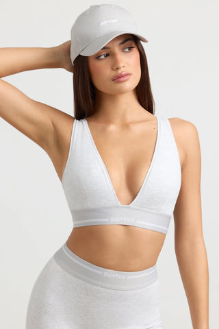 Stretch Cotton Jersey Plunge-Neck Crop Top in Grey Marl