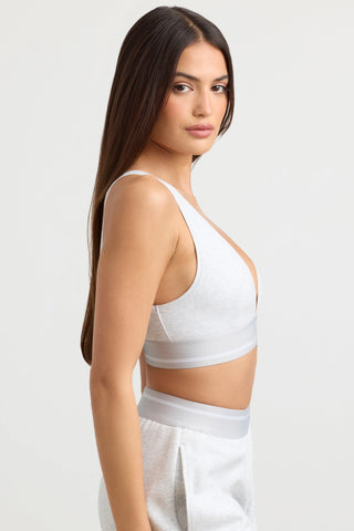 Stretch Cotton Jersey Plunge-Neck Crop Top in Grey Marl