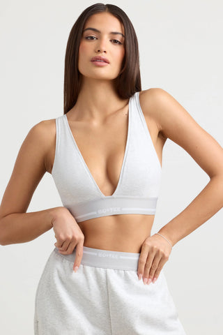 Stretch Cotton Jersey Plunge-Neck Crop Top in Grey Marl