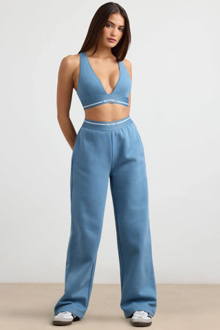 Stretch Cotton Jersey Plunge-Neck Crop Top in Steel Blue