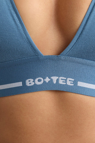 Stretch Cotton Jersey Plunge-Neck Crop Top in Steel Blue