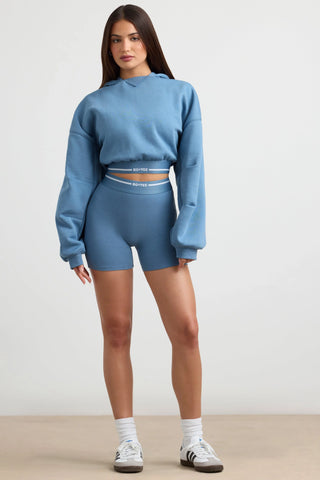 High-Waist Mini Shorts in Steel Blue
