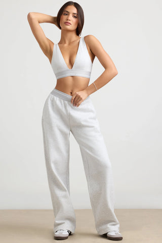 Heavyweight Stretch Cotton Fleece High-Waist Joggers in Grey Marl