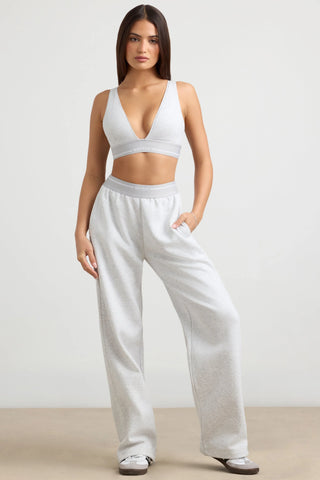 Heavyweight Stretch Cotton Fleece High-Waist Joggers in Grey Marl