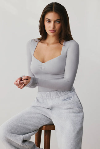 Modal Rib Long Sleeve Crop Top in Grey