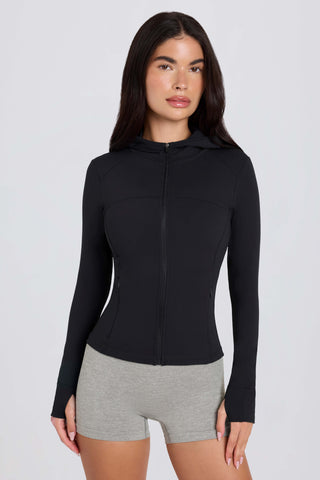 Soft Active Hooded Mid-Layer Jacket in Black