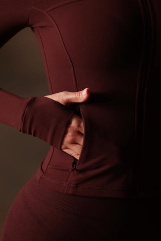 Soft Active Hooded Mid-Layer Jacket in Chocolate