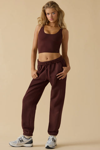 Cotton Fleece Mid-Rise Joggers in Mahogany