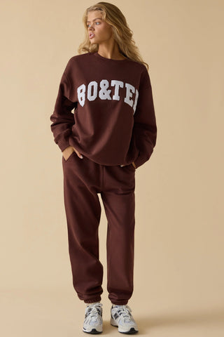 Cotton Fleece Mid-Rise Joggers in Mahogany