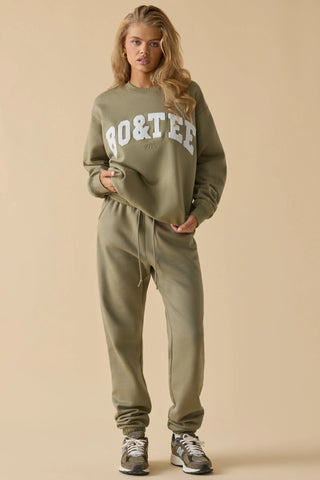 Cotton Fleece Mid-Rise Joggers in Khaki Green