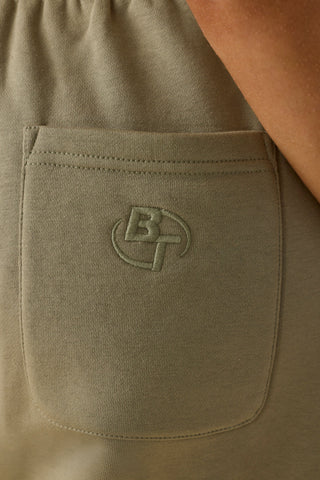 Cotton Fleece Mid-Rise Joggers in Khaki Green
