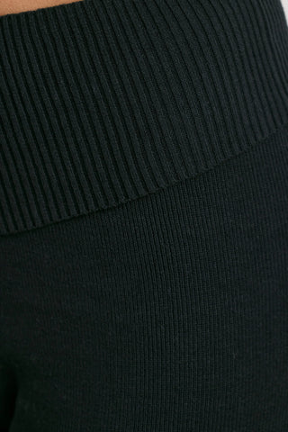 Chunky Knit Foldover Kick Flare Trousers in Black
