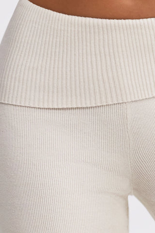 Chunky Knit Foldover Kick Flare Trousers in Cream