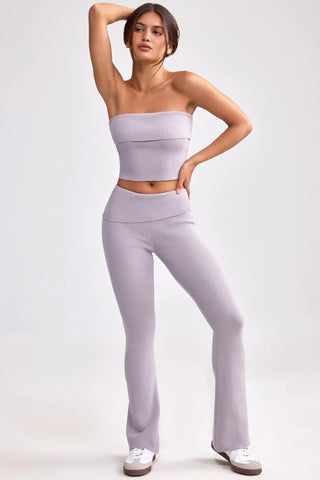 Chunky Knit Foldover Kick Flare Trousers in Dusty Lavender