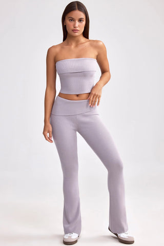 Chunky Knit Foldover Kick Flare Trousers in Dusty Lavender
