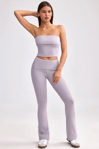 Chunky Knit Foldover Kick Flare Trousers in Dusty Lavender