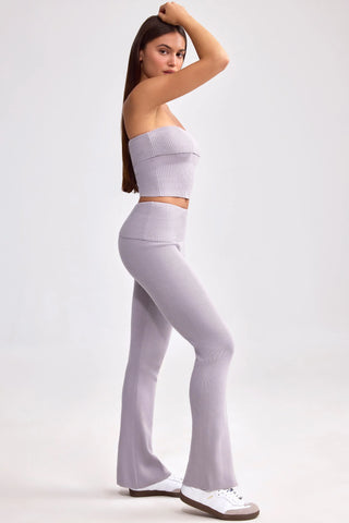 Chunky Knit Foldover Kick Flare Trousers in Dusty Lavender