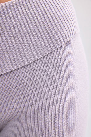 Chunky Knit Foldover Kick Flare Trousers in Dusty Lavender