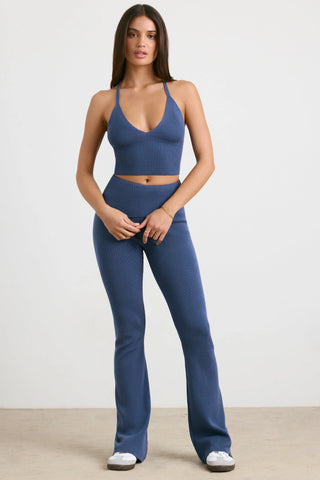 Chunky Knit Foldover Kick Flare Trousers in Washed Navy