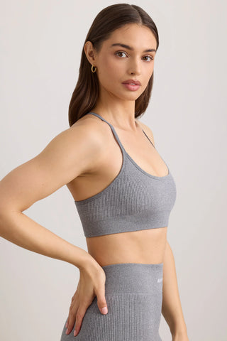 FlexiRib Scoop Neck Sports Bra in Grey Melange