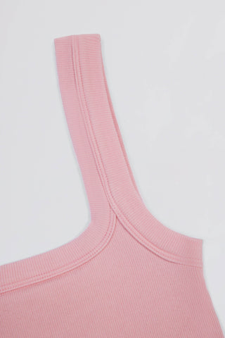 Seamless Soft Rib Square-Neck Tank Top in Powder Pink