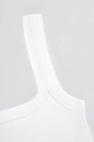 Seamless Soft Rib Square-Neck Tank Top in White
