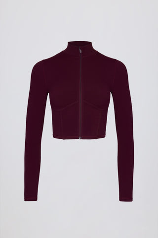 Soft Active Zip-Up Cropped Jacket in Burgundy