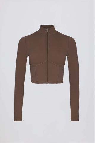 Soft Active Zip-Up Cropped Jacket in Cocoa