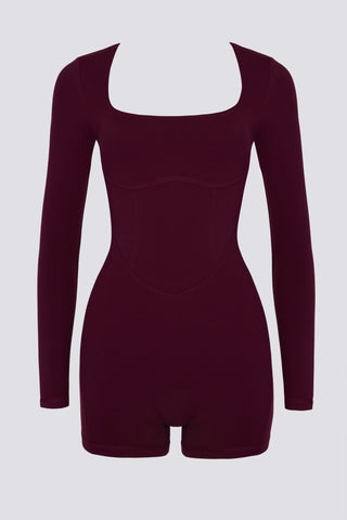 Soft Active Open-Back Unitard in Burgundy
