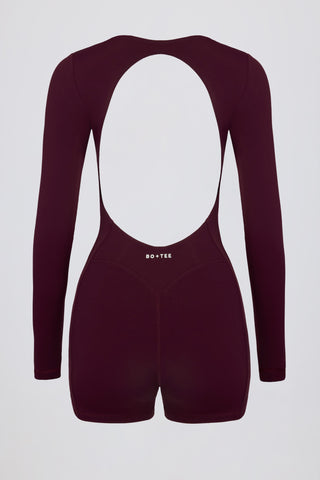 Soft Active Open-Back Unitard in Burgundy