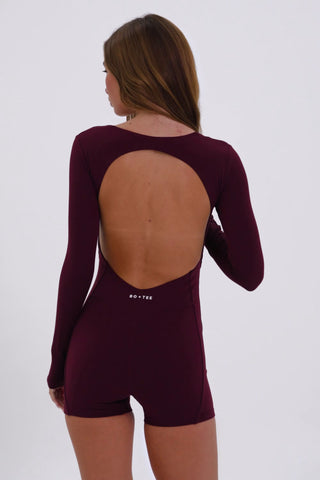 Soft Active Open-Back Unitard in Burgundy