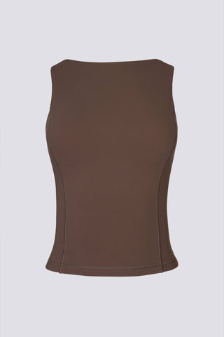 Soft Active Boat-Neck Open-Back Tank Top in Cocoa