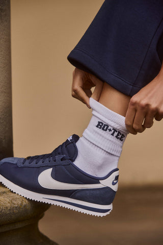 Ribbed Half-Crew Socks in White