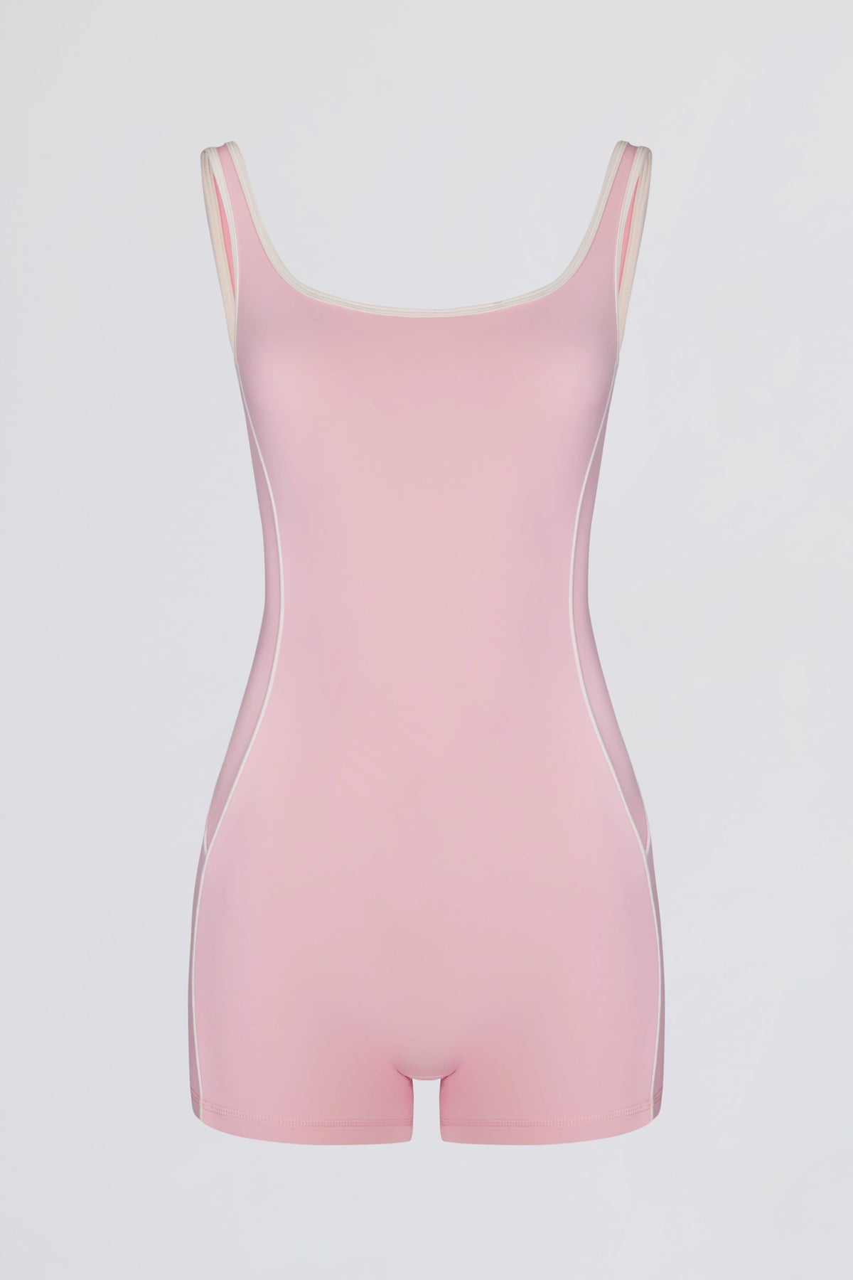 Soft Active Backless Contrast Unitard in Powder Pink