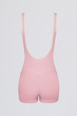 Soft Active Backless Contrast Unitard in Powder Pink