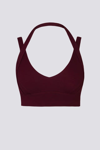 Soft Active Open-Back Sports Bra in Burgundy