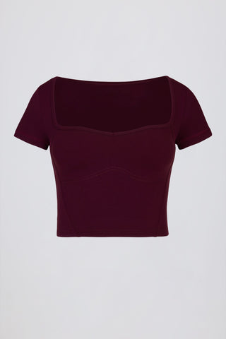 Soft Active Sweetheart-Neck Crop Top in Burgundy