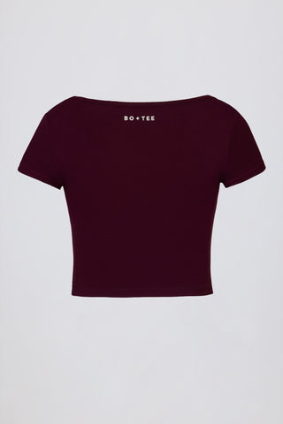 Soft Active Sweetheart-Neck Crop Top in Burgundy