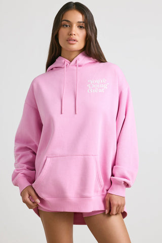 Soft Cotton Jersey Oversized Hoodie in Bubblegum Pink