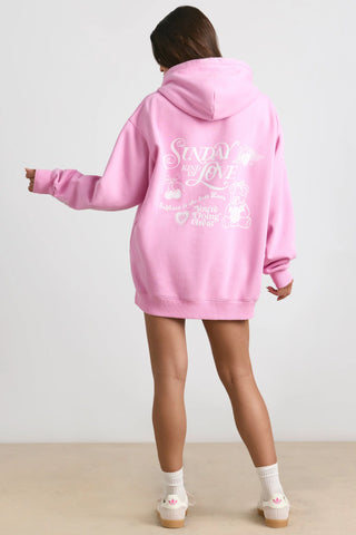 Soft Cotton Jersey Oversized Hoodie in Bubblegum Pink