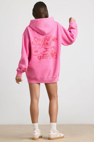 Soft Cotton Jersey Oversized Hoodie in Hot Pink