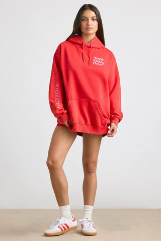 Soft Cotton Jersey Oversized Hoodie in Red